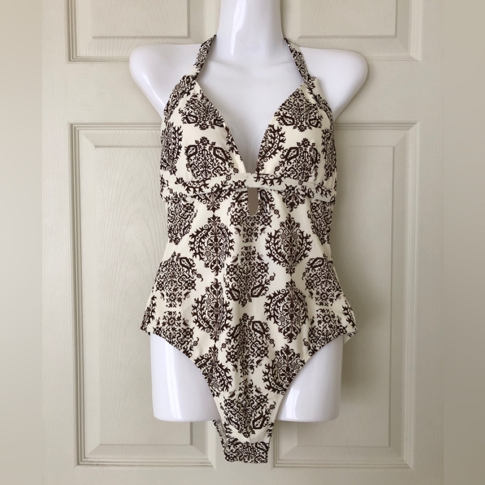 NWOT Patrick Robinson Brown & Off-White One Piece Bathing Suit Size Large